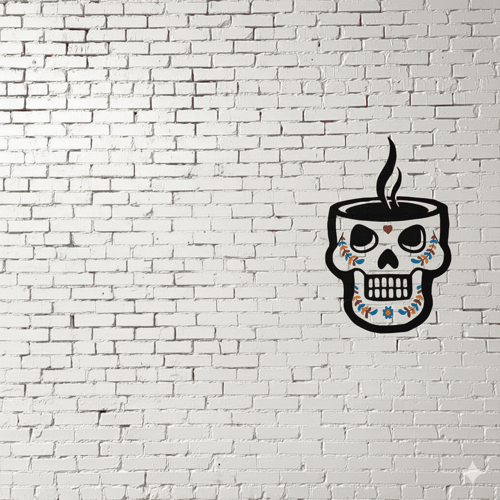Headcount Coffee brand logo on white brick wall – specialty organic coffee roaster delivering nationwide