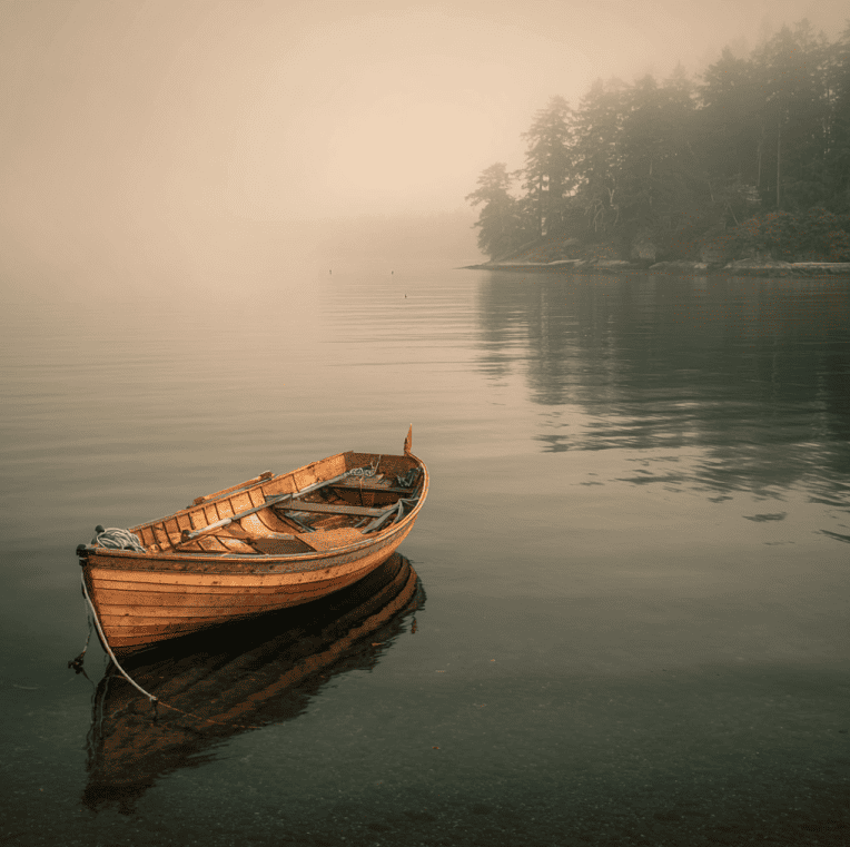 Pristine wooden lifeboat from the Valencia disaster floating untouched on calm Pacific waters in 1908.