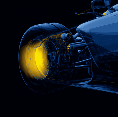 Technical diagram of Renault’s mass damper system inside an F1 nosecone, symbolizing the 2006 ban