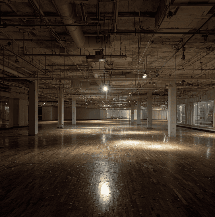 Empty Montgomery Ward store interior symbolizing the decline of the once-great retail pioneer.
