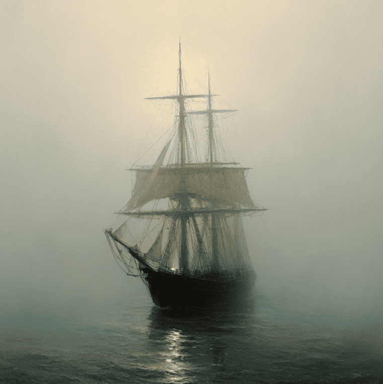 The Mary Celeste sailing shortly before its crew mysteriously vanished in 1872.
