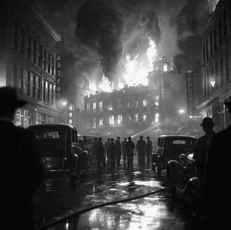 Firefighters responding to the 1942 Cocoanut Grove nightclub fire.
