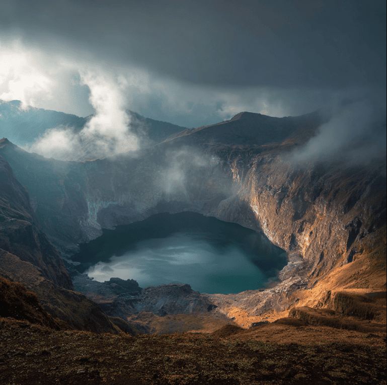 Gas rising from the surface of Lake Nyos during early warning observations in 1984.