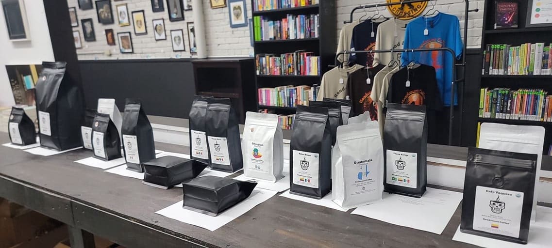 Headcount Coffee Bags sitting on a shelf