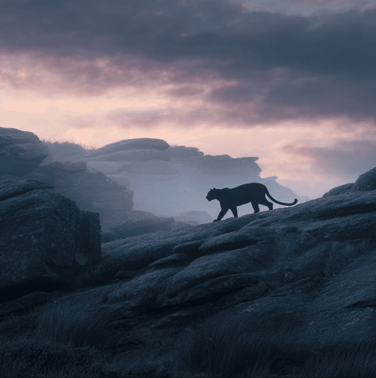a large black cat on Bodmin Moor, inspired by decades of British big-cat sightings