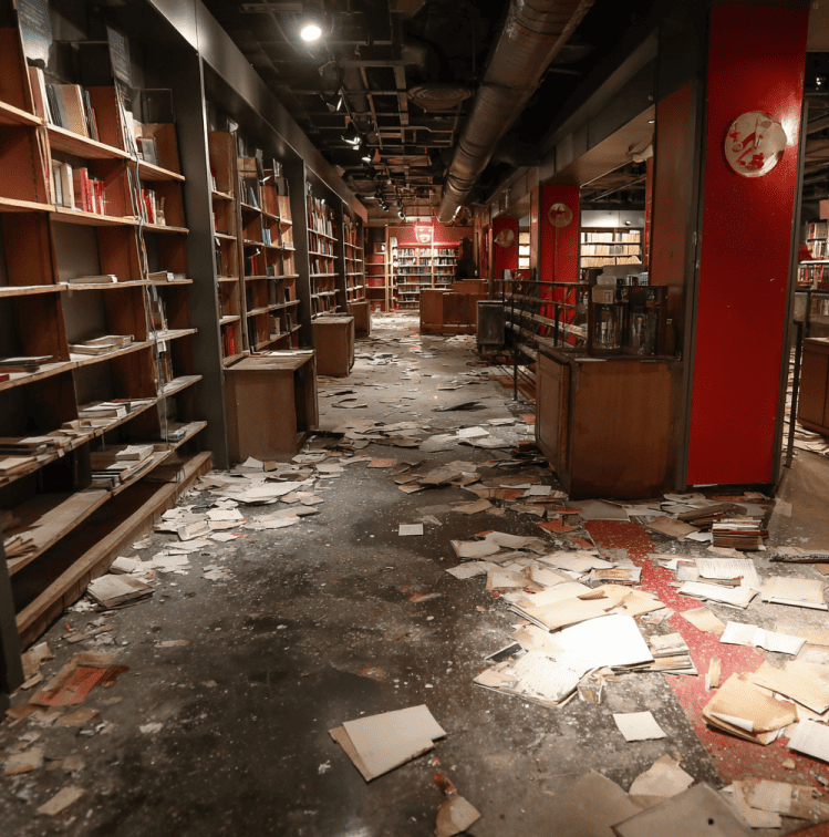 Empty, abandoned Borders bookstore illustrating the collapse of the once-dominant retail chain