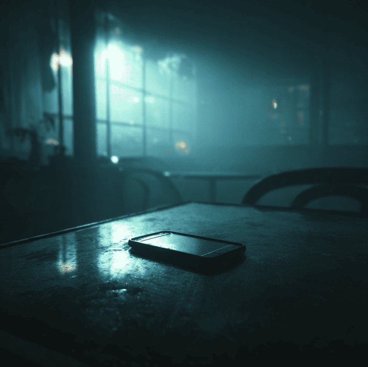 Cell phone on a dark table capturing unexplained crying voices during the Latoya Ammons haunting.