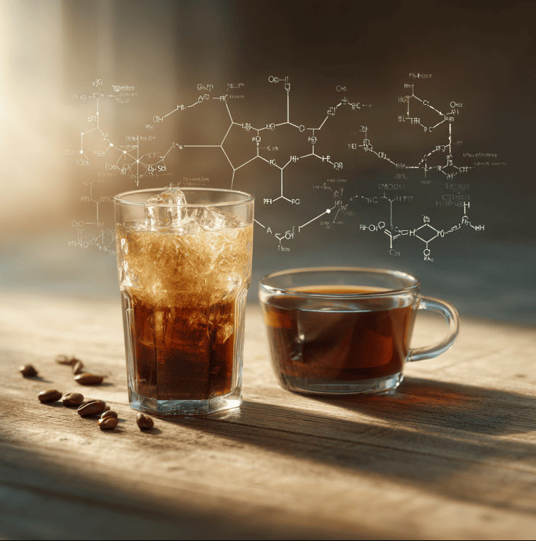 Hot and cold coffee side by side showing how temperature affects bitterness and flavor perception.