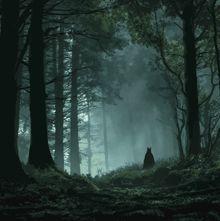 Dog-headed humanoid figure in a medieval German forest, illustrating cynocephali accounts.