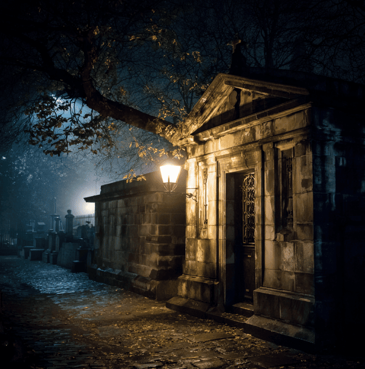 The Black Mausoleum at Greyfriars Kirkyard, associated with the Mackenzie Poltergeist and reported unexplained injuries.