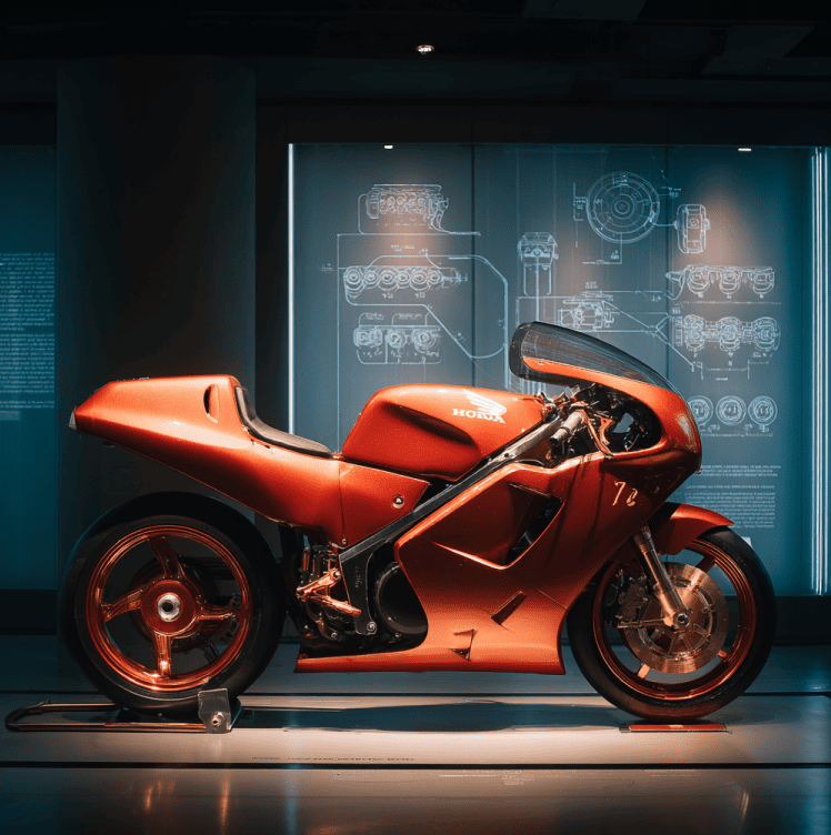 Honda NR750 superbike with its advanced oval-piston engine, representing one of the most complex engineering feats in motorcycle history.