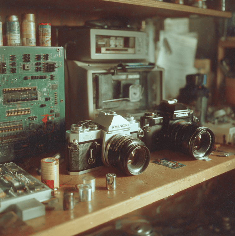 Kodak’s early digital camera prototypes and DSLR models representing the company’s lost digital camera empire.
