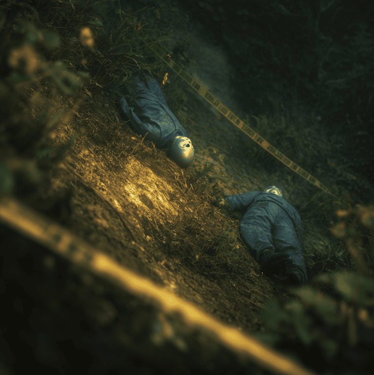 Forensic depiction of the Lead Mask Case scene on Morro do Vintém, Brazil.