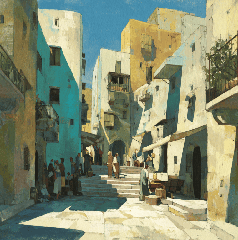 Historic Sicilian village alley with deep, narrow shadows once traded as currency by local residents