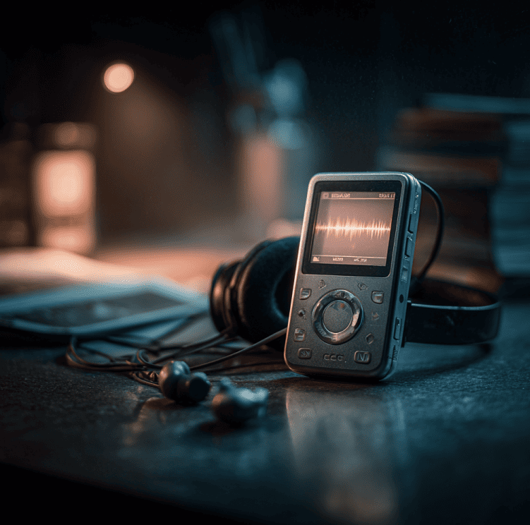 Early-2000s MP3 player displaying an unknown track title, symbolizing the mysterious phantom songs users reported.