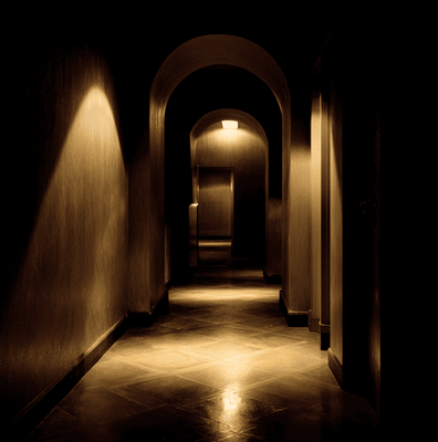 A quiet Vatican hallway from the late 1970s leading toward the papal residence, representing the unresolved questions around John Paul I’s sudden death.