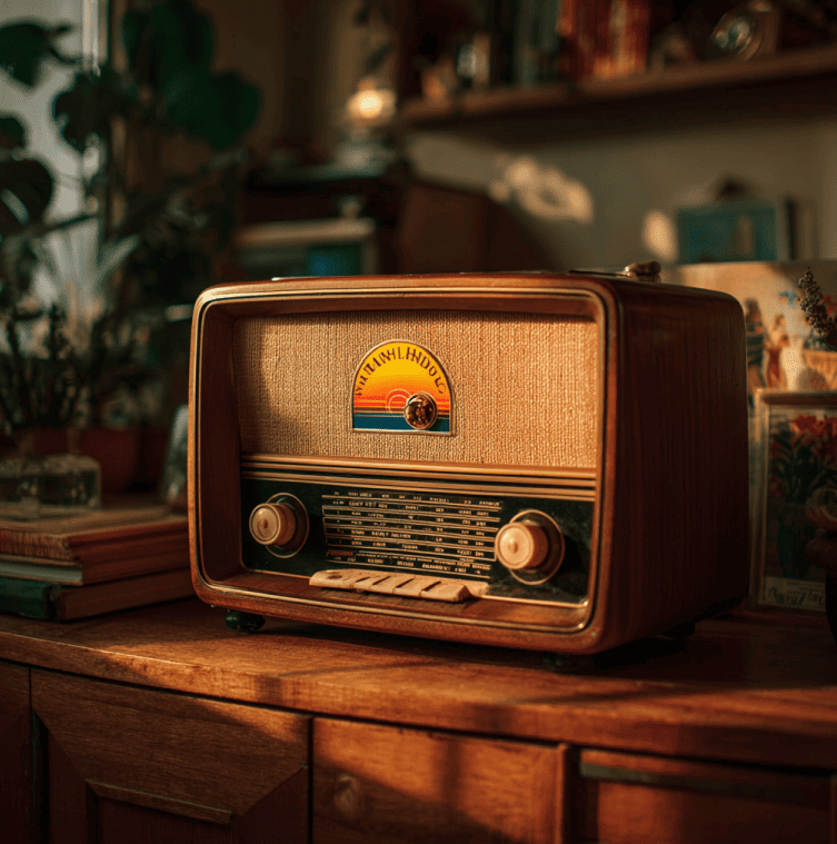 Vintage SolarTone-style radio on a mid-century table, representing the rise and unexplained disappearance of the brand.
