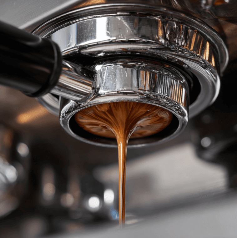 Espresso shot with dense crema forming, illustrating CO₂ influence on body and texture.