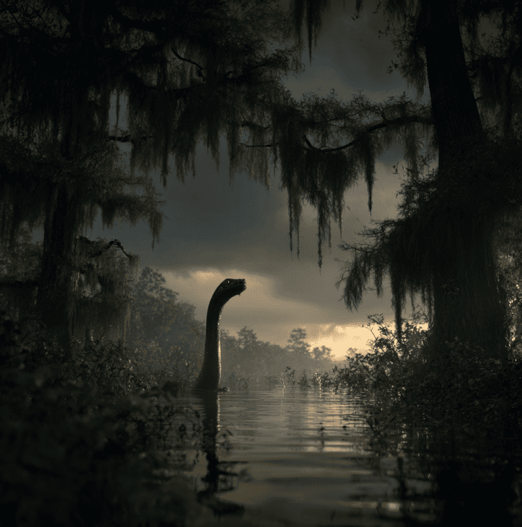 Depiction of the Altamaha-Ha, a serpentine river creature reported in Georgia’s Altamaha River.