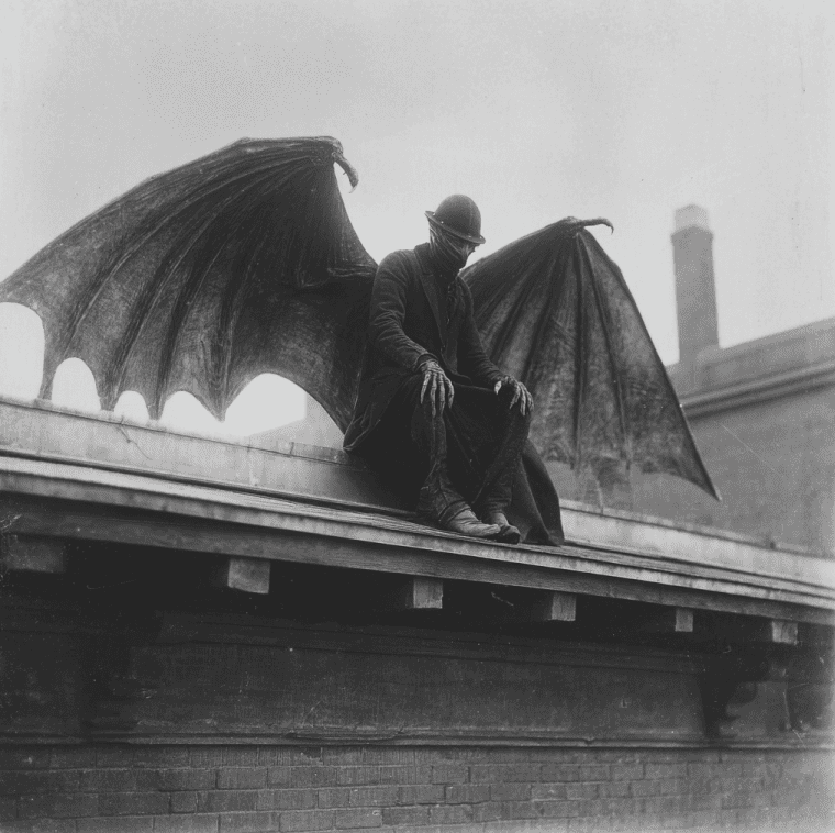 Depiction of the Van Meter Visitor perched on a building in 1903 Iowa