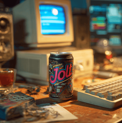 Vintage Jolt Cola can representing the rise of high-caffeine soda before the energy drink era.