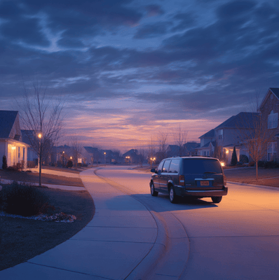 parked American minivan in a suburban driveway symbolizing practicality and cultural rejection