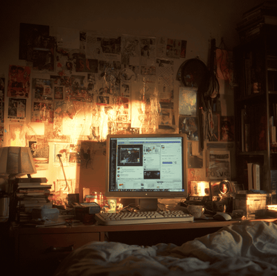 A cluttered early MySpace profile on a computer screen, symbolizing the platform’s rise and collapse in the social media era.