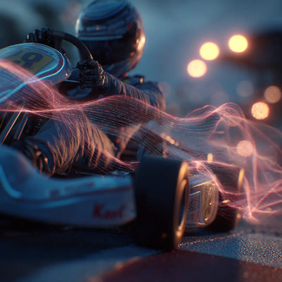 Kart driver feeling tire sound and chassis vibration during flow-state perfect lap.