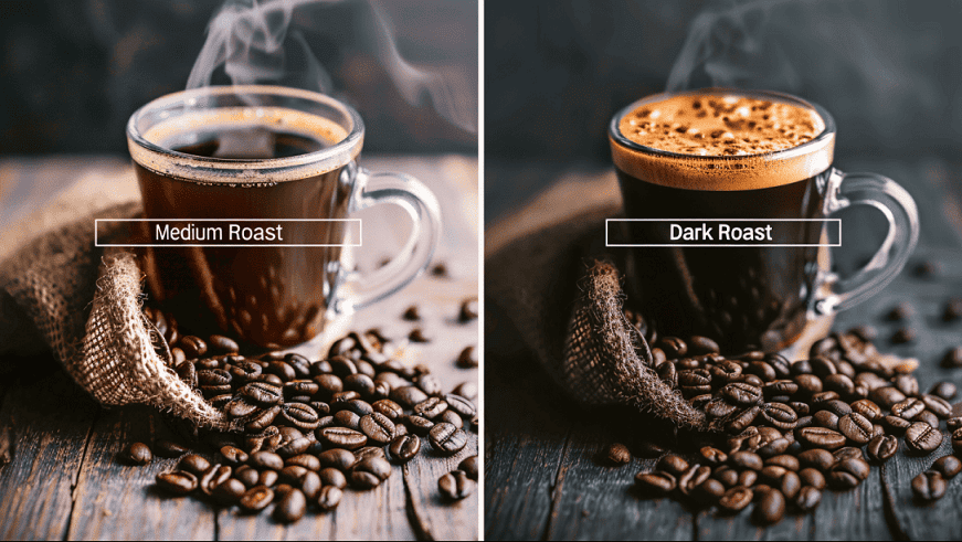 Coffee cups brewed with medium and dark coffee  from headcount coffee