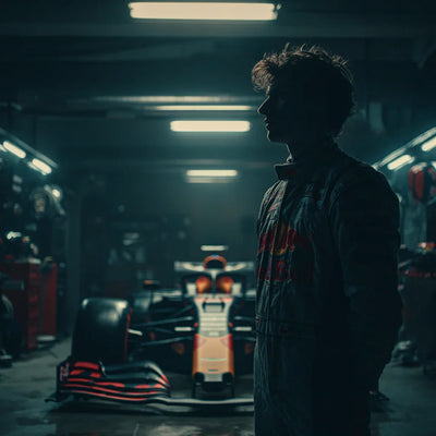 Arvid Lindblad standing beside the Racing Bulls F1 car inside the team garage. 