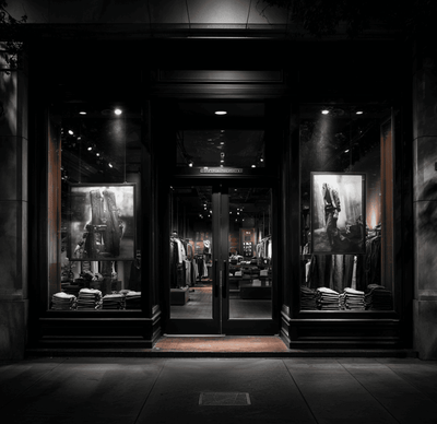 Moody storefront representing Abercrombie & Fitch during its corporate culture scandal era.