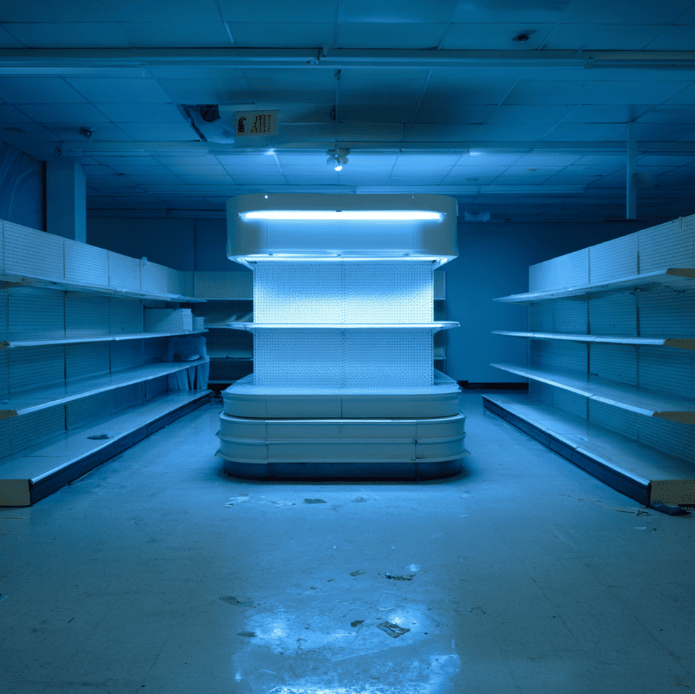 Empty Bed Bath & Beyond interior representing the retailer’s death spiral and mismanagement