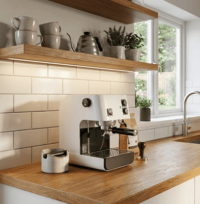 A stainless steel Starbucks Barista espresso machine on a countertop, symbolizing its reputation as a durable, cult favorite home espresso unit.