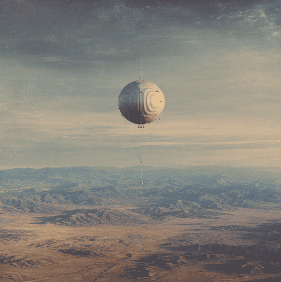 Project Mogul high-altitude balloon drifting over the desert, symbolizing the origins of Cold War UFO crash myths.”