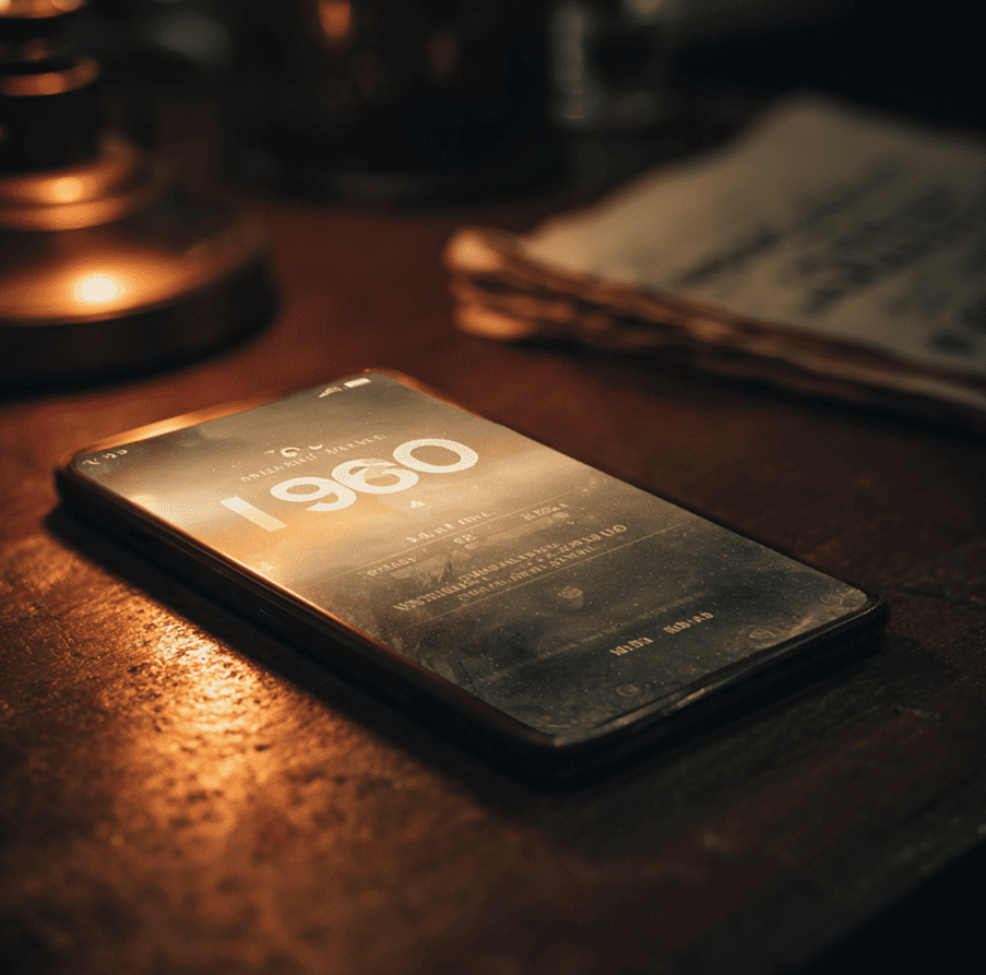 Smartphone showing unexplained 1920s weather notification resembling historical meteorology bulletins.