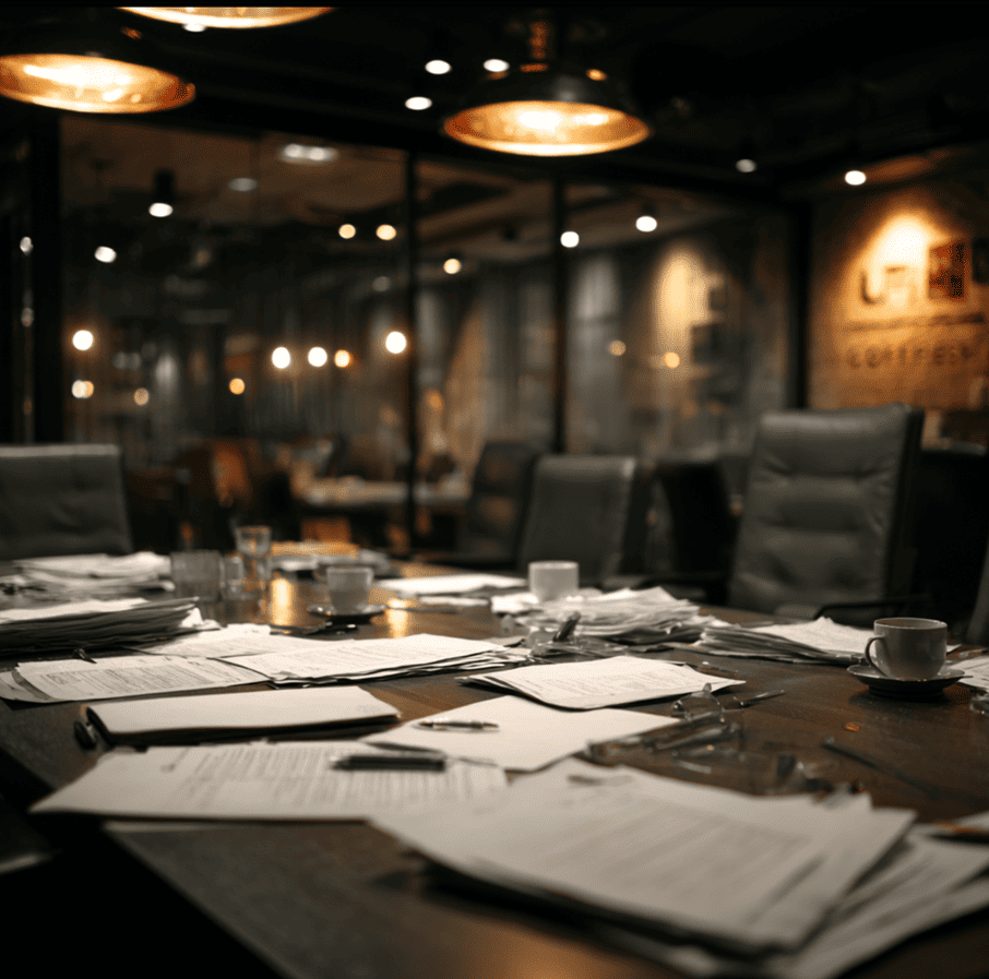 Leaked internal memos on a conference table symbolizing Intelligentsia’s 2023 employee revolt.