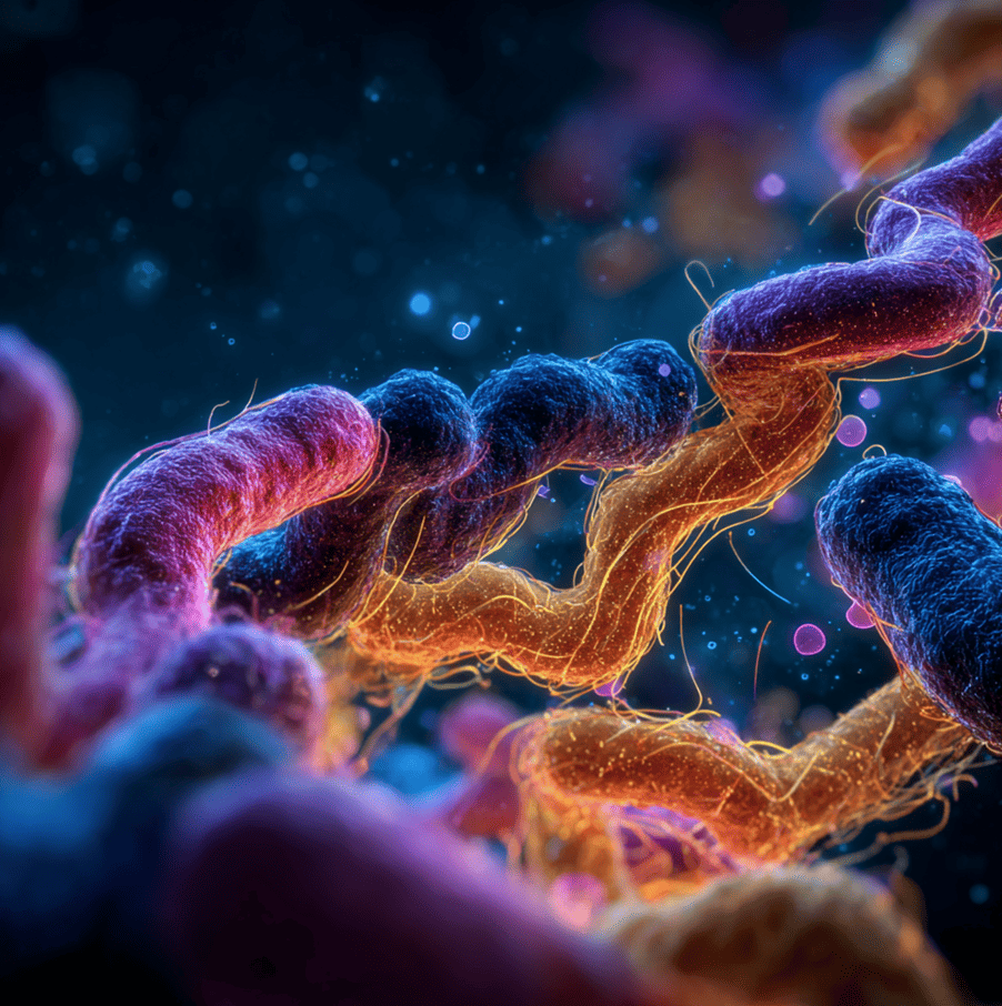 Cellular-level depiction of protein absorption showing continuous amino acid transport beyond 30 grams.
