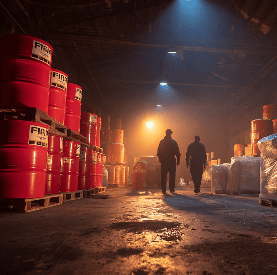 FBI agents examining counterfeit olive oil pallets during the 2016 EVOO bust.