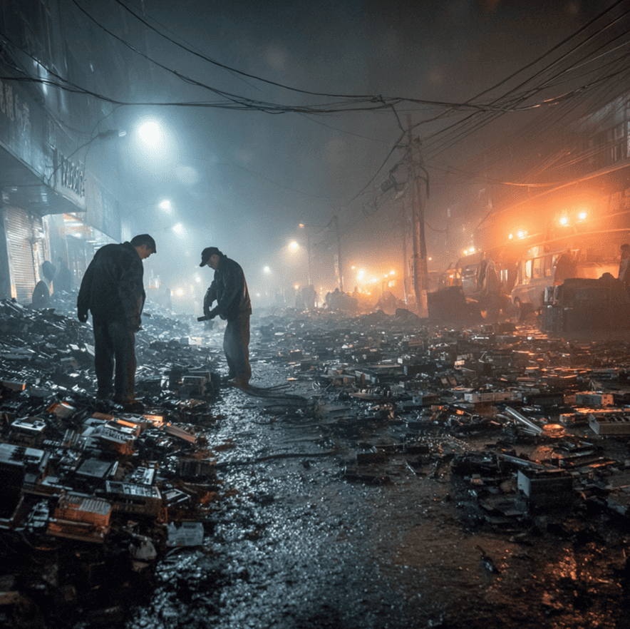 Piles of discarded electronics in Guiyu, China, illustrating the town’s toxic e-waste conditions
