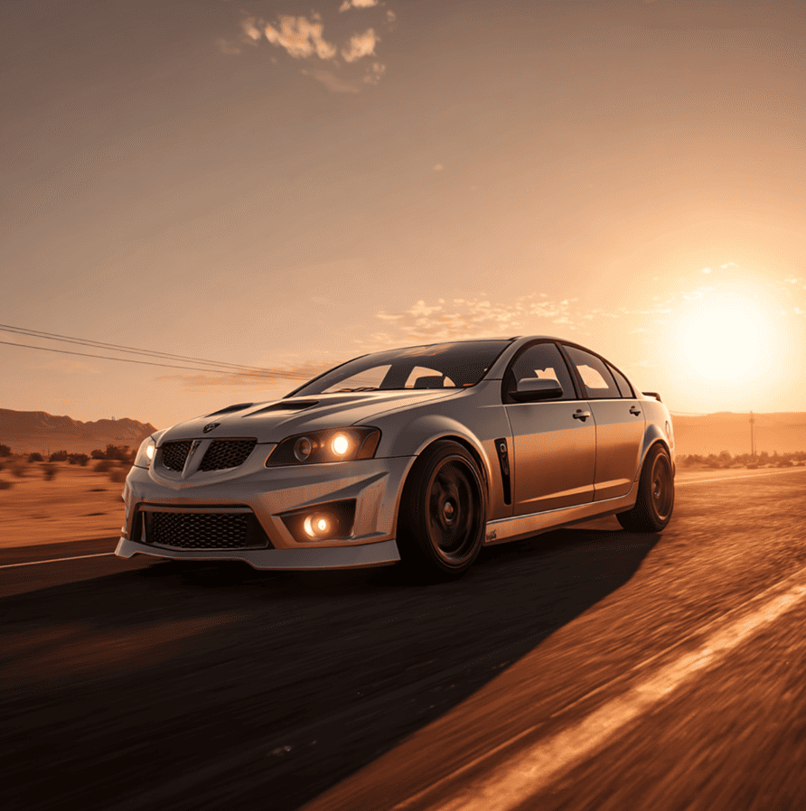 Pontiac G8 GXP driving on an open road, representing the cult-classic status of Pontiac’s final sedan.