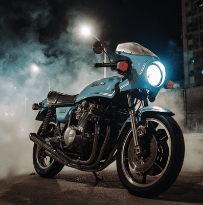 Classic 1970s Kawasaki H2 Mach IV motorcycle known as the ‘Widowmaker.’