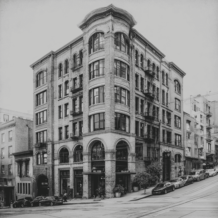 Historic Hills Bros. Coffee building in San Francisco, former headquarters of the vanished American coffee brand.