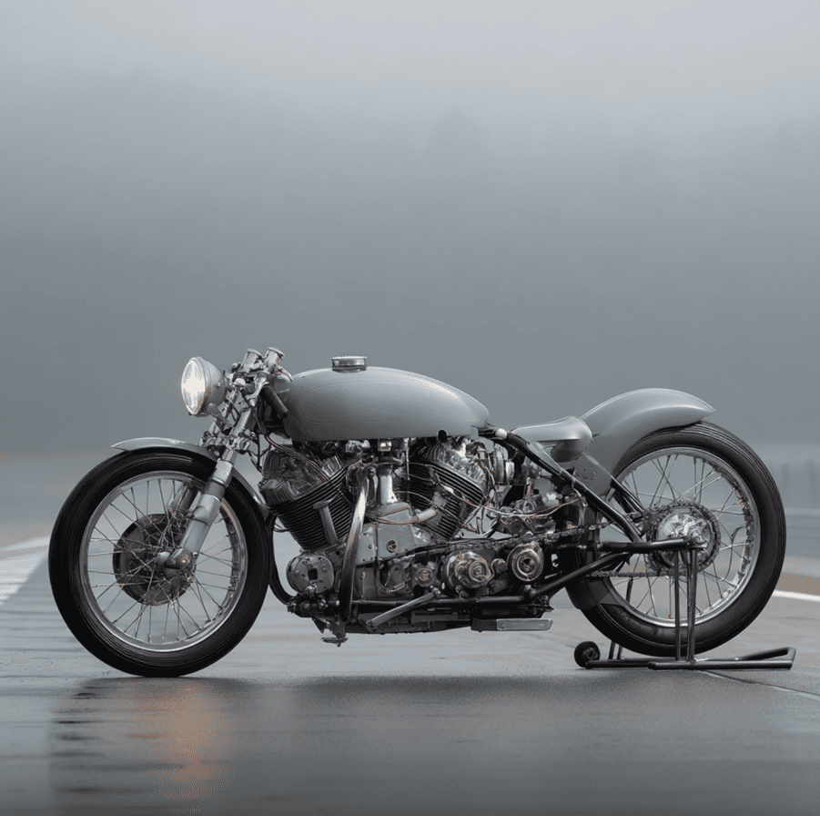 The 1950s Moto Guzzi V8 racing motorcycle on a track, highlighting its compact eight-cylinder engine and legendary high speed.