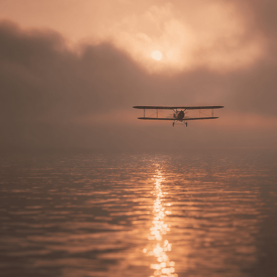 1920s airmail plane flying over Lake Michigan before its mysterious disappearance