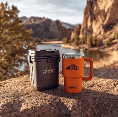 RTIC cooler and tumbler in a Texas outdoor backdrop, symbolizing the brand’s rise as an affordable rival to YETI.
