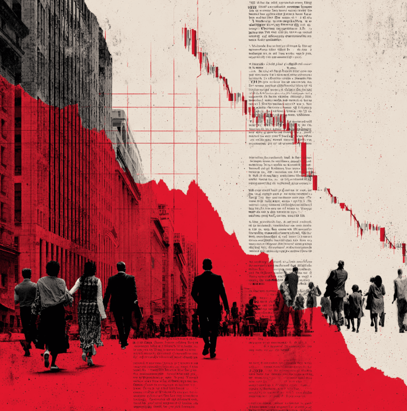 a crashing stock chart and blurred legal documents