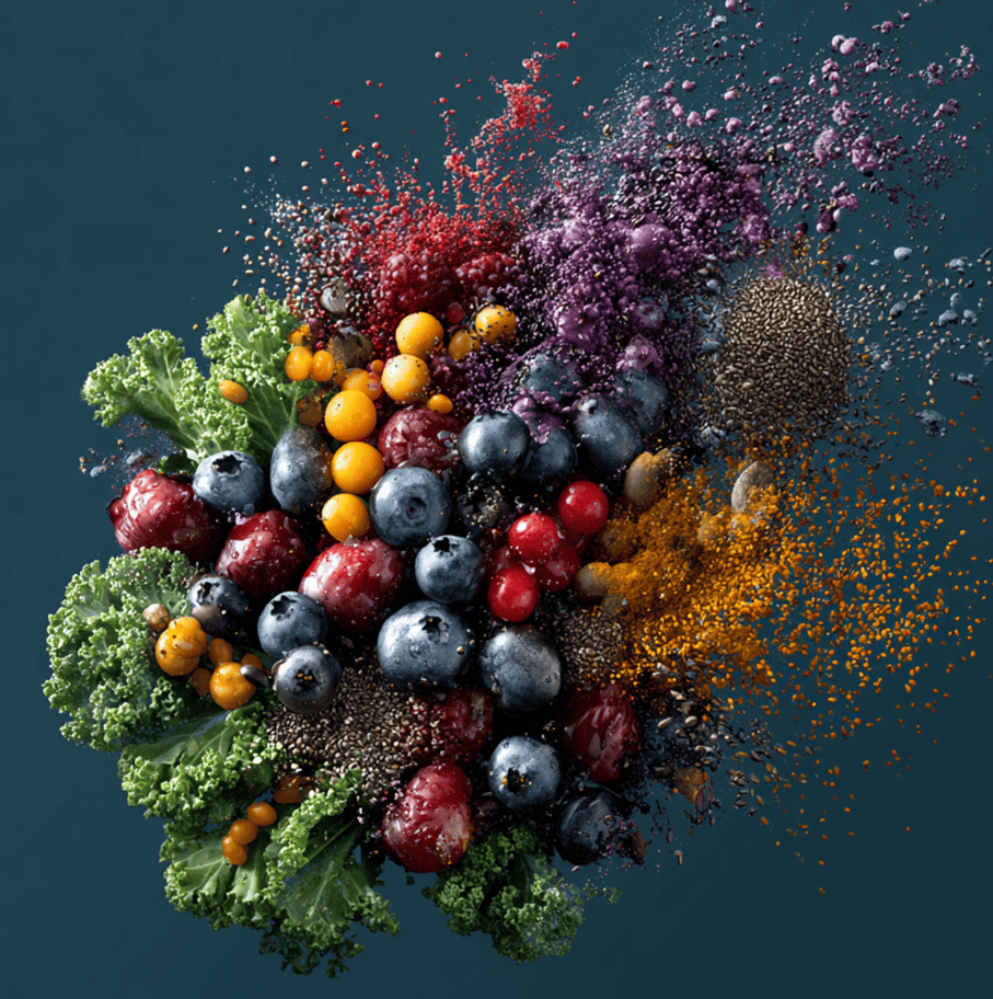 Assorted fruits and seeds commonly marketed as superfoods, highlighting the gap between science and branding