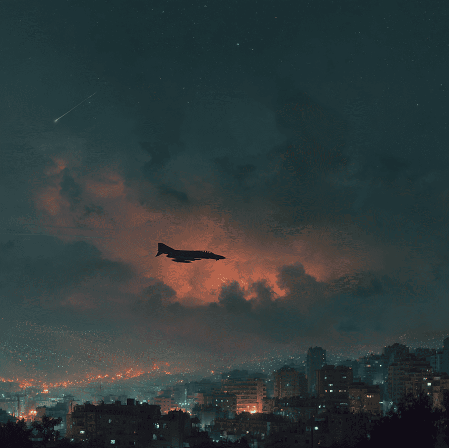 F-4 fighter jet approaching a luminous UFO during the documented 1976 Tehran aerial encounter.