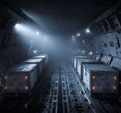 Diagram-style cargo bay showing lithium-ion battery crates, referencing MH370’s cargo manifest mystery.