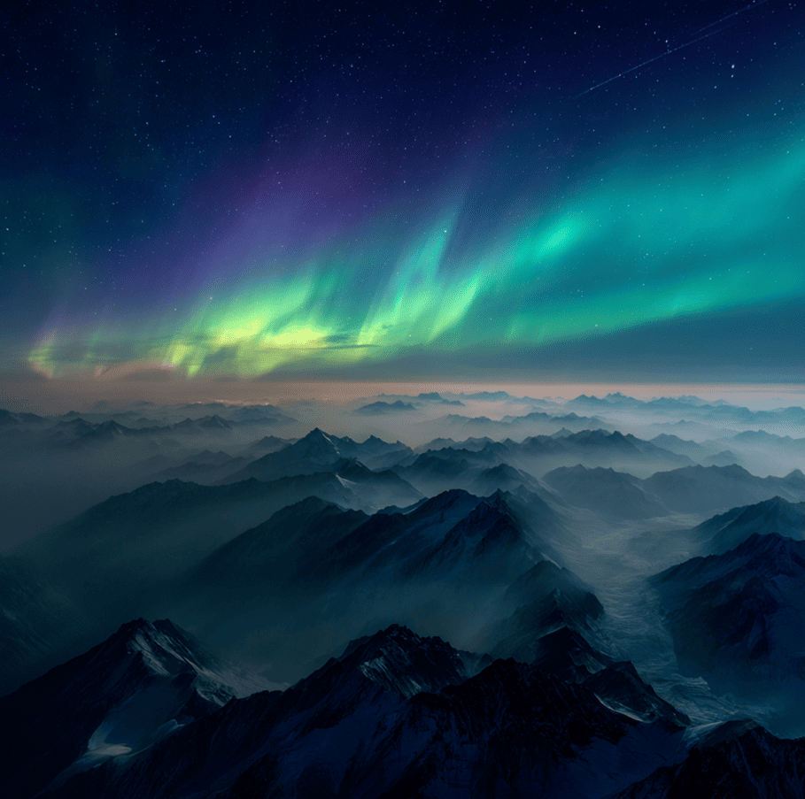 Alaska mountains under aurora with disappearance corridors — Alaska Triangle mystery